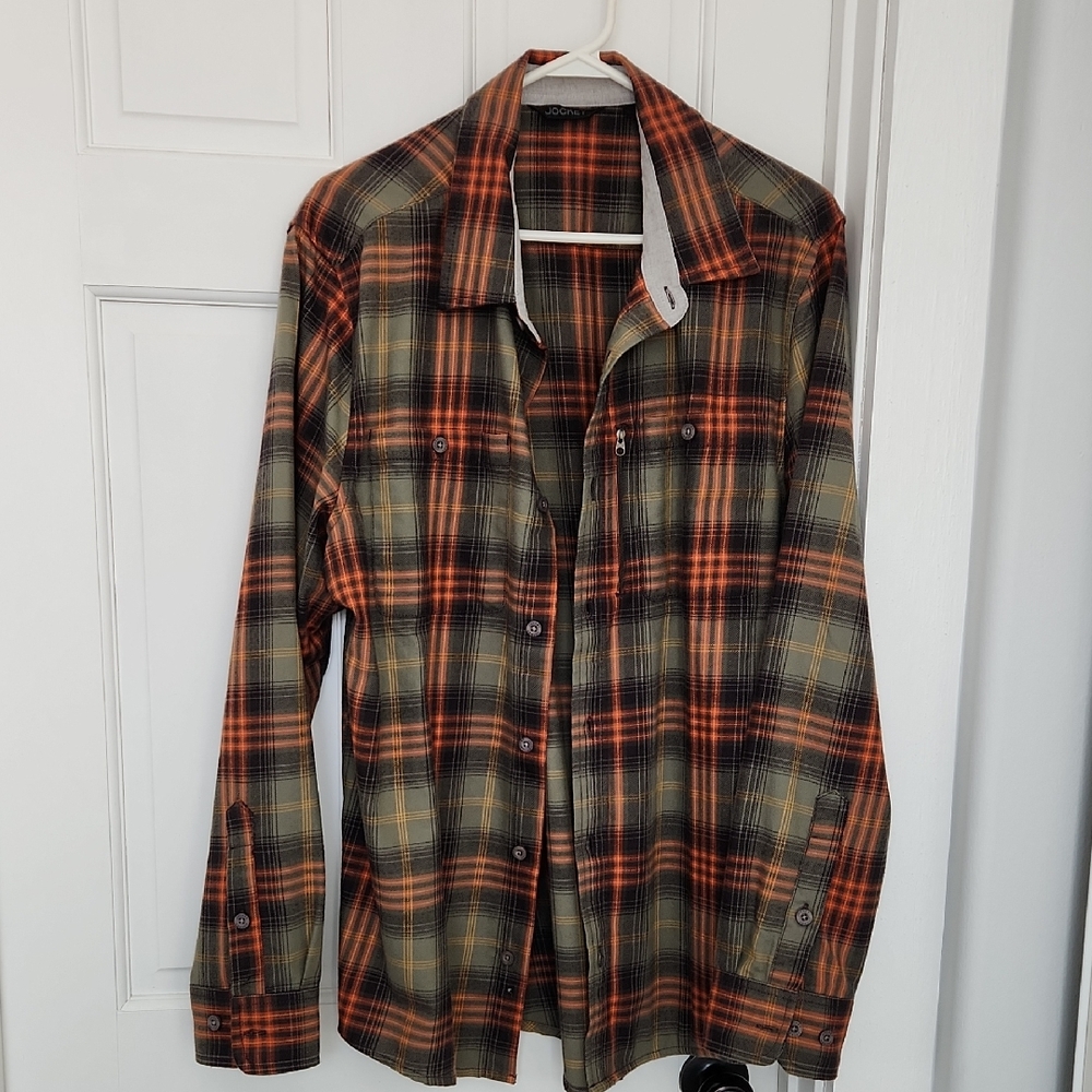 Flannel Button-Up Shirt in Orange and Green